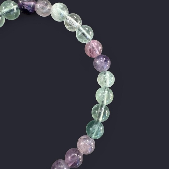 Fluorite Adjustable Gemstone Bead Bracelet 6mm - Picture 6 of 6